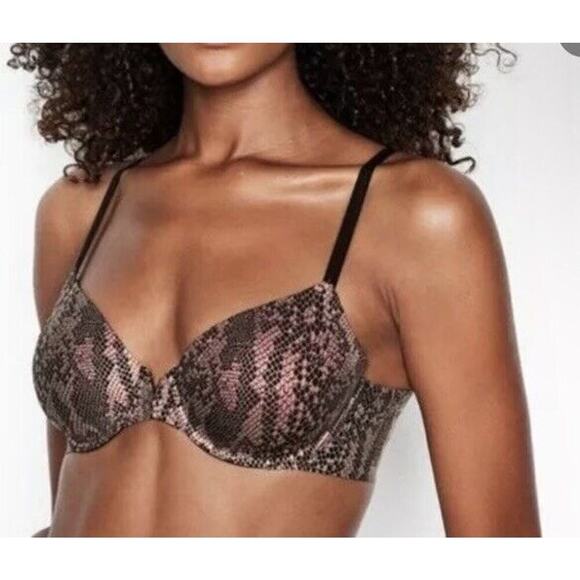Victoria's Secret Bra Push Up Plunge Black Oil Snake Print Women's Size 34DD - Picture 3 of 5